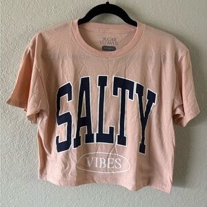 NWOT Sugar Flower Salty Vibes Pastel Peach Cropped T-Shirt Real Size M Beachy